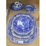 A quantity of Victorian and later blue and white pottery