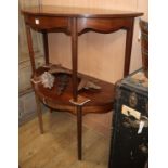 A pair of George III mahogany demi-lune side tables (dining table), each fitted drawer W.122cm