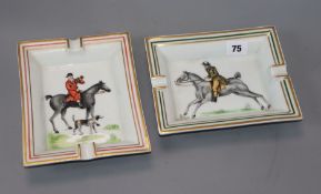 Two Hermes ashtrays, one decorated with a jockey on horseback, the other of a hunter on horseback