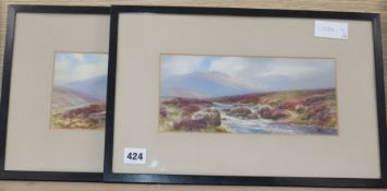 Frederick Parr, pair of watercolours, Moorland scenes, signed, 11 x 26cm