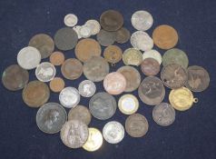 A Crewkerne 'at Sparks and Gidley's 1797' token, various silver coins, 1806 penny and other coins