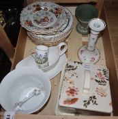 A Staffordshire cheese dish and cover and ten Victorian dessert dishes and a vase etc