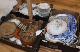 A mixed quantity of porcelain and pottery including Doulton, Crown Derby, etc, a Japanese hardwood