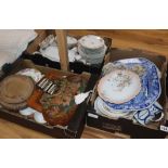 A mixed quantity of porcelain and pottery including Doulton, Crown Derby, etc, a Japanese hardwood