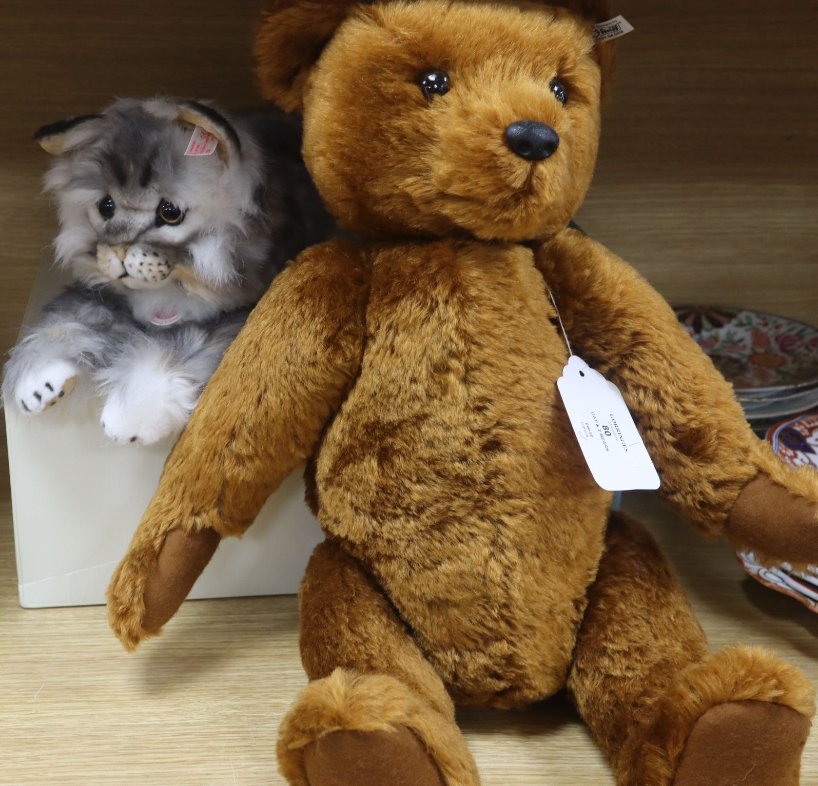A Maine Coon Cat, no certificate, a white label Steiff bear and a John Wright Mrs Tiggywinkle - Image 2 of 2