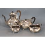 A late Victorian silver four piece tea and coffee set, Atkin Brothers, Sheffield 1899/1900, gross