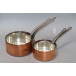 Four graduated French copper saucepans