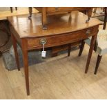 A Regency mahogany bow-fronted side table fitted drawers on tapered legs W.90cm