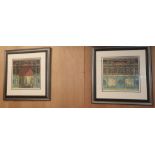 Four coloured architectural prints, framed and glazed, three large framed and glazed coloured prints