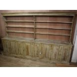 A large Victorian style painted pine dresser W.300cm