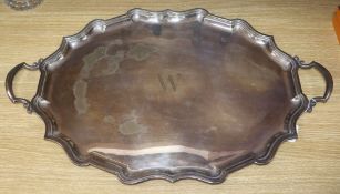 A large Elkington plated shaped oval two handled tray length 71cm