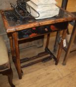 A distressed white and grey painted baluster table lamp and a Victorian bamboo framed lacquer