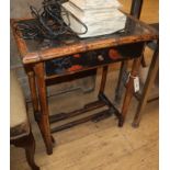 A distressed white and grey painted baluster table lamp and a Victorian bamboo framed lacquer