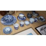 A group of 17th/18th century Chinese export blue and white tea bowls, saucers and dishes