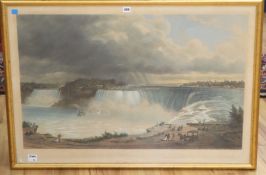 Friedrich Salathé after Hippolyte Sebron, coloured aquatint, Niagara Falls / Les Chutes du