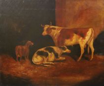 19th century Primitive Schooloil on canvasCattle and goat in a stable50 x 60cm., unframed