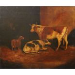 19th century Primitive Schooloil on canvasCattle and goat in a stable50 x 60cm., unframed