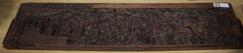 A Chinese carved hardwood figural panel length 122cm