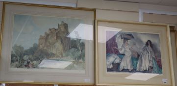 William Russell Flint, three limited edition prints and two similar prints, largest 53 x 68cm