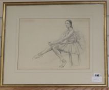 Arthur Bradbury (1892-1971), pencil drawing, The Ballet Dancer, signed, 25 x 36cm
