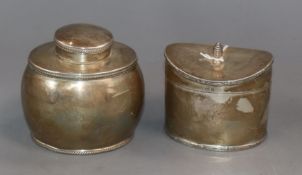 Two silver tea caddies, including late Victorian, tallest 83mm.