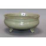 A Chinese Longquan celadon tripod censer, Ming Dynasty diameter 27cm