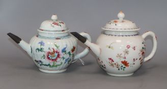 An 18th century Chinese export famille rose globular teapot, painted with flowers and another