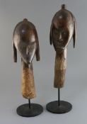 Two African tribal wood heads, probably Mumuye, Nigeria,