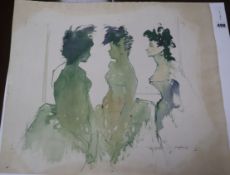 Charles Mozley (1914-1991) watercolour, Les Girls, signed and dated '73, 44 x 52cm, unframed