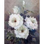 Lucy Mary Wiles (S. African 1920-), oil on board, White Roses, signed, 53 x 44cm
