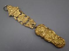 An 18th century English rococo gilt metal chatelaine and etui with tools