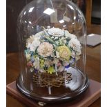 A Victorian coloured shell floral display under glass dome overall height 41cm