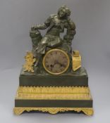 A 19th century French bronze silk suspension mantel clock height 40cm