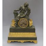 A 19th century French bronze silk suspension mantel clock height 40cm