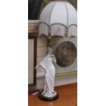 An Art Nouveau design porcelain figural table lamp Total height including shade 88cm