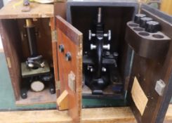 An E. Leitz Wetzlar microscope, no.14003, cased, a Prior microscope, no. 14003, cased, a Spencer