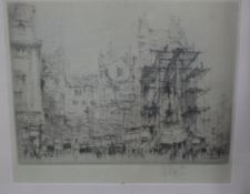 William Walcot (1874-1943) two etchings, Charing Cross and Piccadilly Circus - Eros being re-