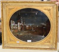 A 19th century reverse painting on glass with mother of pearl highlights, View of Piazza Navona,