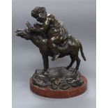 A 19th century bronze of Bacchus riding a donkey, rouge marble base H.22cm