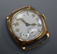 A gentleman's 1940's? 9ct gold Longines manual wind wrist watch (no strap).