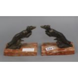 A pair of French bronzed spelter greyhound bookends