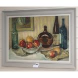 Henryk Gotlib (1890-1966)oil on boardStill life of fruit and bottles on a table topsigned, Ex. Frank