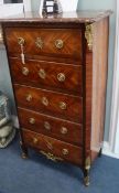 A 19th century French kingwood 19th century chest with marble top W.70cm