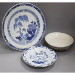 Six 18th century Chinese porcelain dishes, one with Jiaqing mark