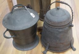 Two copper lidded coal bins