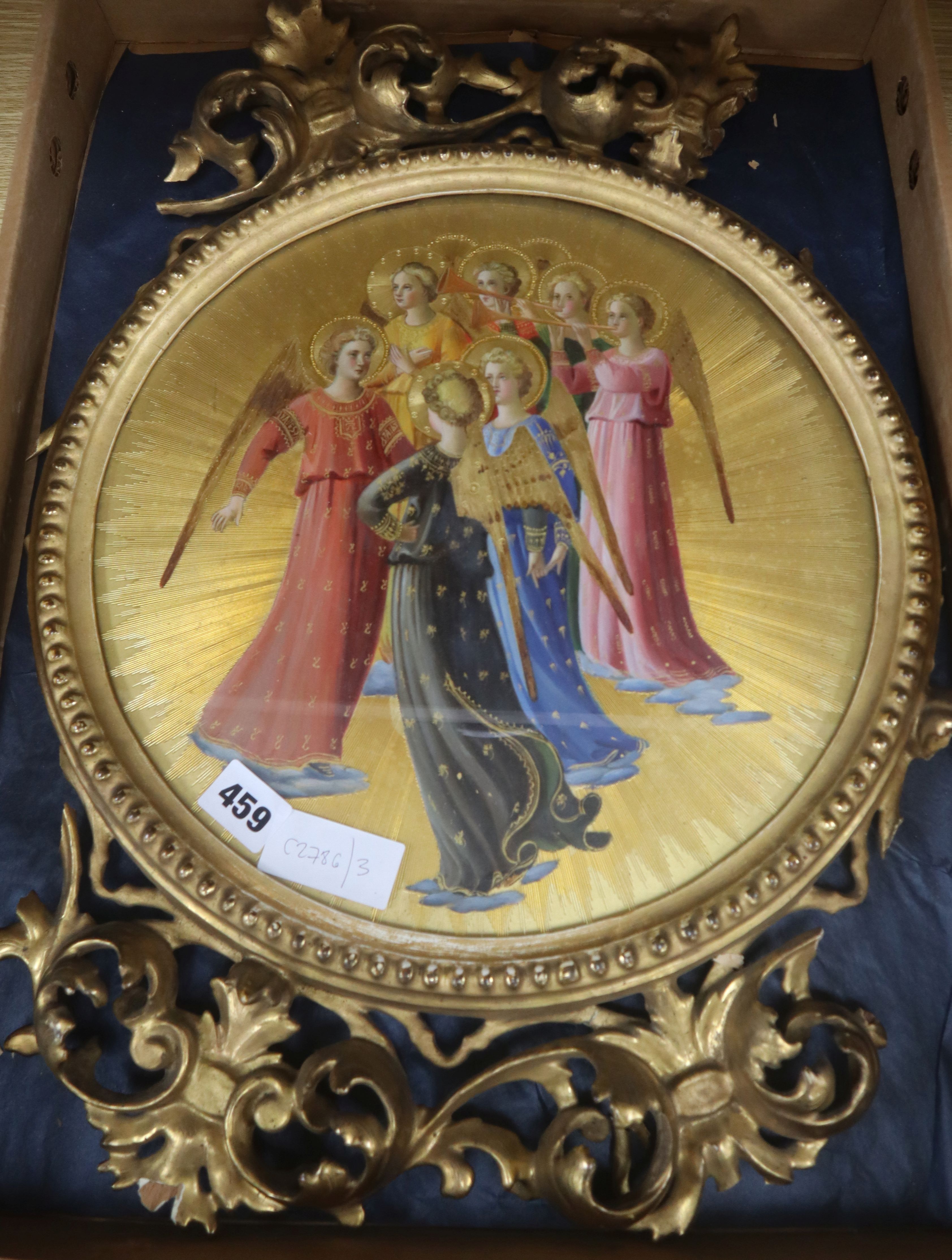 Florentine School, oil and gold leaf on wooden panel, Seraphim and Cherubim, tondo, 32cm