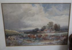 Thomas Rowden (1842-1926), pair of watercolours, Pastoral scenes with cottages and cattle, signed,