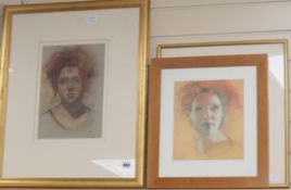 Alexandra Gardner (1945-) , two pencil and chalk portraits, signed, 32 x 22cm and 22 x 19cm and a