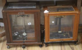 A Griffin & George lab balance, in cabinet with weights, chrome and a Stanton Instruments lab