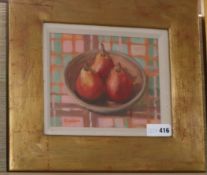 Delny Goalen (20th C. Scottish) oil on canvas, Still life of pears in a bowl, signed, 19 x 24cm